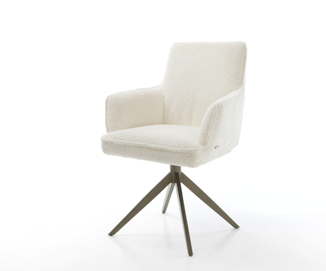 Dining Chair Heira Bouclé White Cross Base 360° Swivel With Rocking Function Titanium Pocket Springs