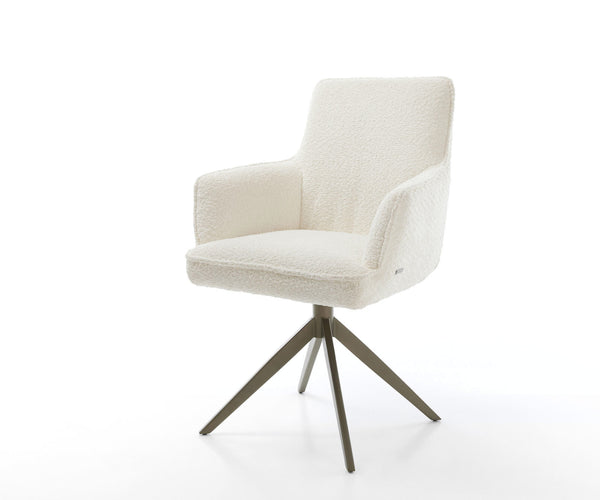 Dining Chair Heira Bouclé White Cross Base 360° Swivel With Rocking Function Titanium Pocket Springs
