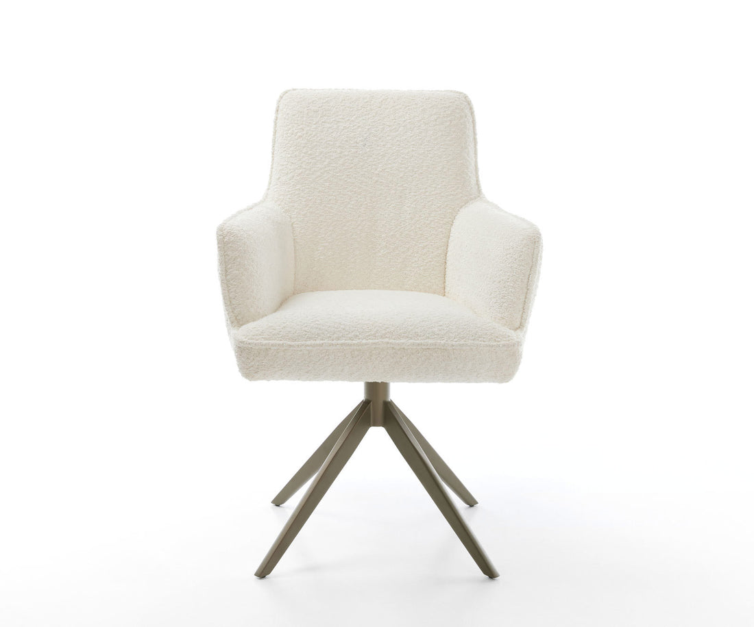 Dining Chair Heira Bouclé White Cross Base 360° Swivel With Rocking Function Titanium Pocket Springs
