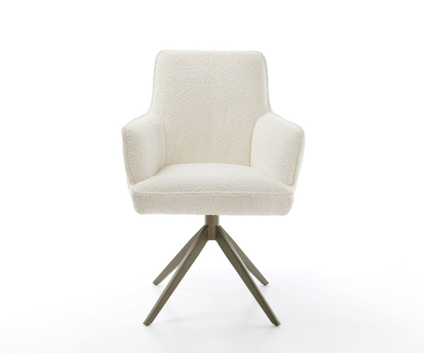 Dining Chair Heira Bouclé White Cross Base 360° Swivel With Rocking Function Titanium Pocket Springs