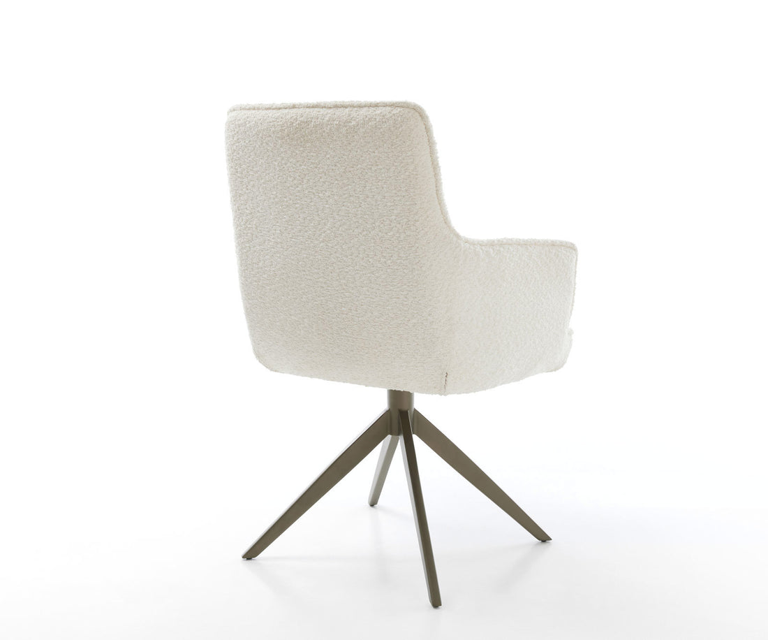 Dining Chair Heira Bouclé White Cross Base 360° Swivel With Rocking Function Titanium Pocket Springs