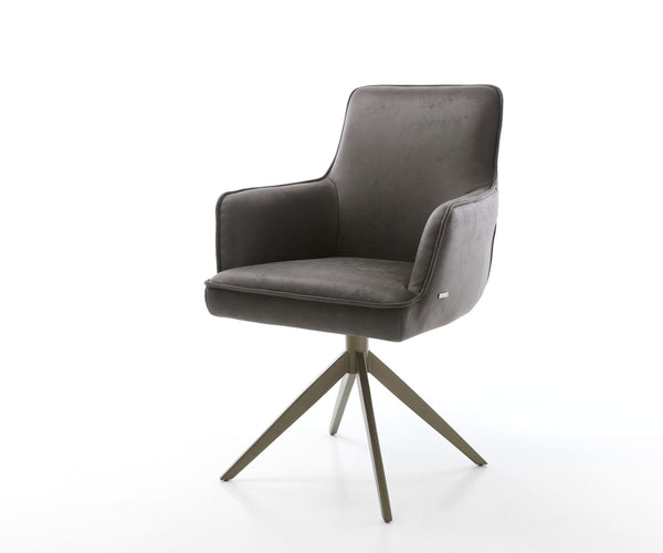 Dining Chair Heira Microfiber Anthracite Vintage Cross Base 360° Swivel With Rocking Function Titanium Pocket Springs