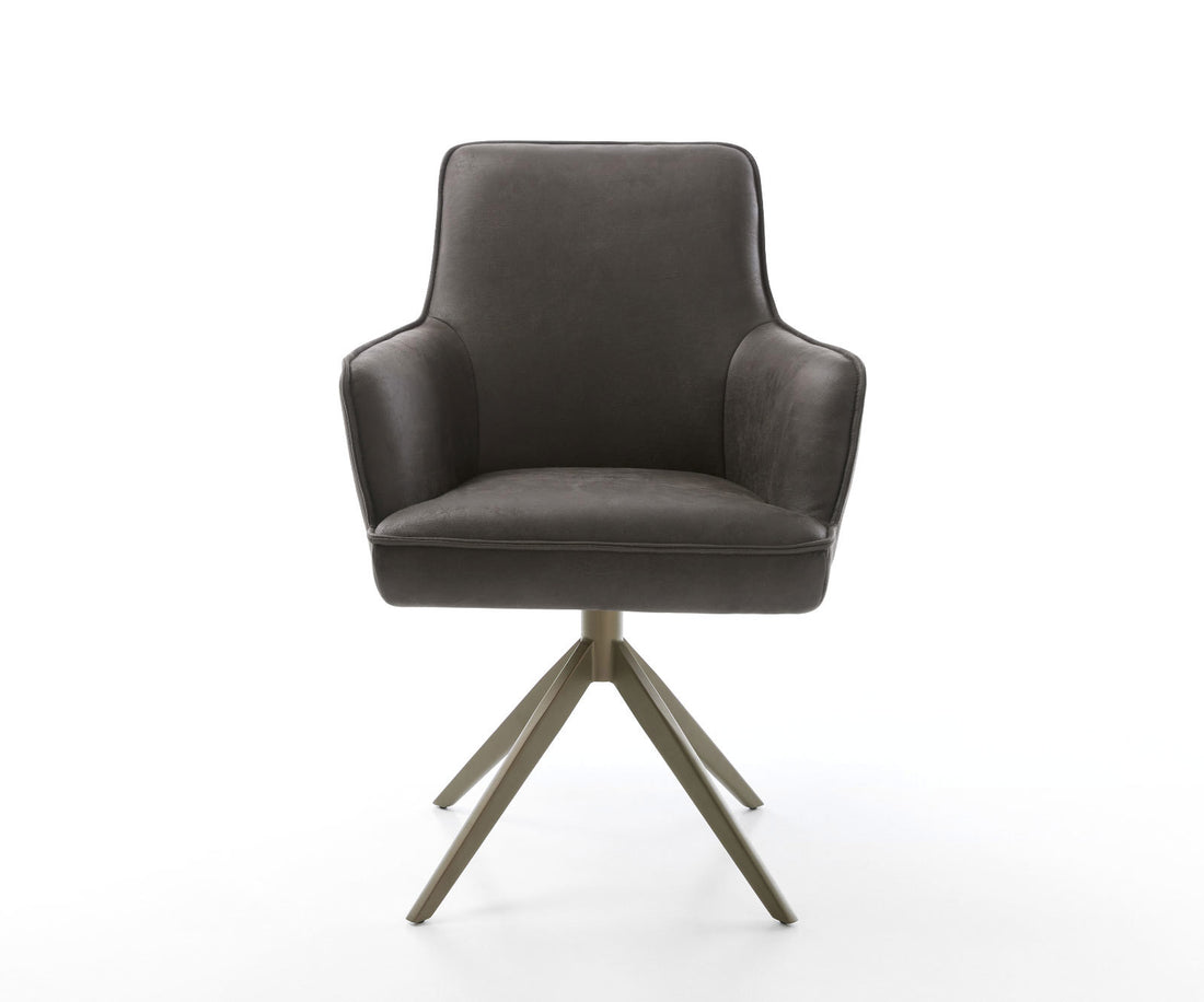 Dining Chair Heira Microfiber Anthracite Vintage Cross Base 360° Swivel With Rocking Function Titanium Pocket Springs
