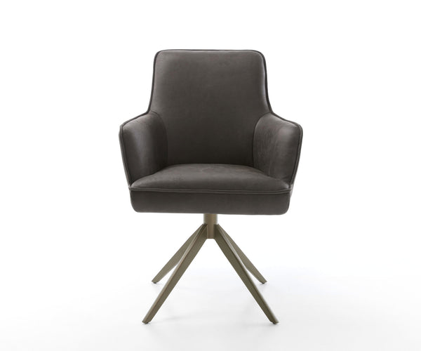 Dining Chair Heira Microfiber Anthracite Vintage Cross Base 360° Swivel With Rocking Function Titanium Pocket Springs