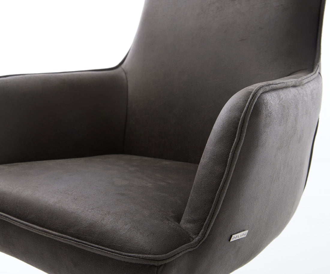 Dining Chair Heira Microfiber Anthracite Vintage Cross Base 360° Swivel With Rocking Function Titanium Pocket Springs