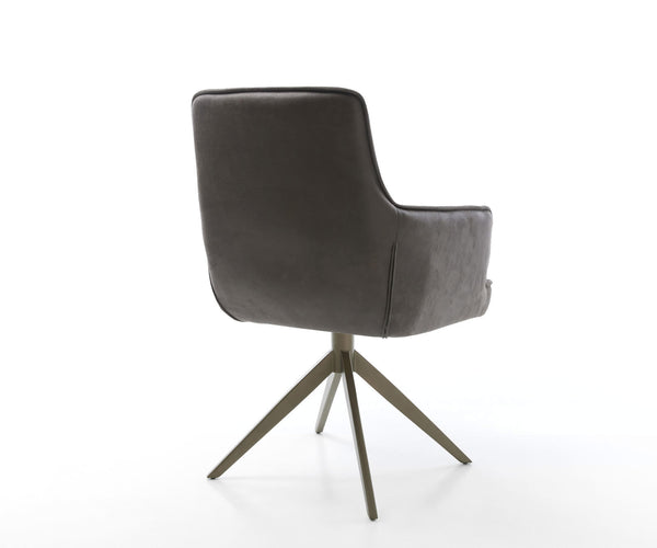 Dining Chair Heira Microfiber Anthracite Vintage Cross Base 360° Swivel With Rocking Function Titanium Pocket Springs