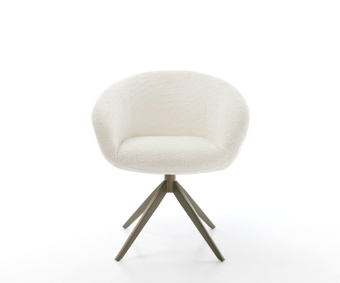 Dining Chair Vinka Bouclé White Cross Base 360° Swivel With Rocking Function Titanium Pocket Springs