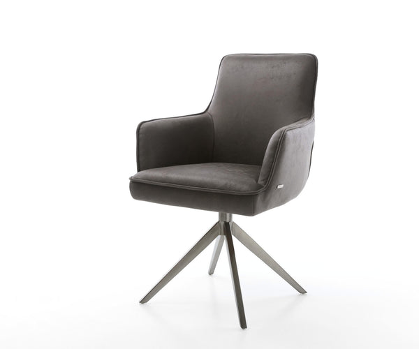 Dining Chair Heira Microfiber Anthracite Vintage Cross Base 360° Swivel With Rocking Function Graphite Pocket Springs