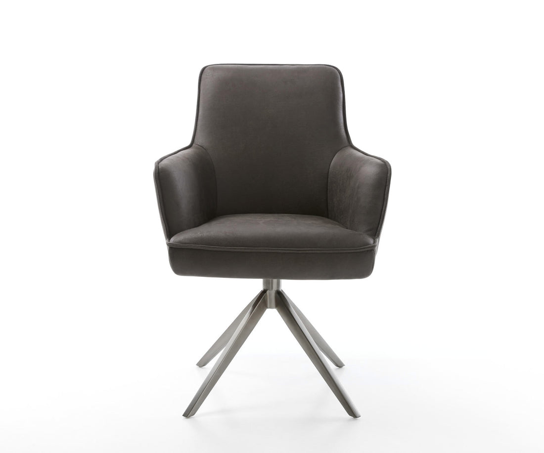 Dining Chair Heira Microfiber Anthracite Vintage Cross Base 360° Swivel With Rocking Function Graphite Pocket Springs