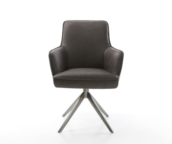 Dining Chair Heira Microfiber Anthracite Vintage Cross Base 360° Swivel With Rocking Function Graphite Pocket Springs