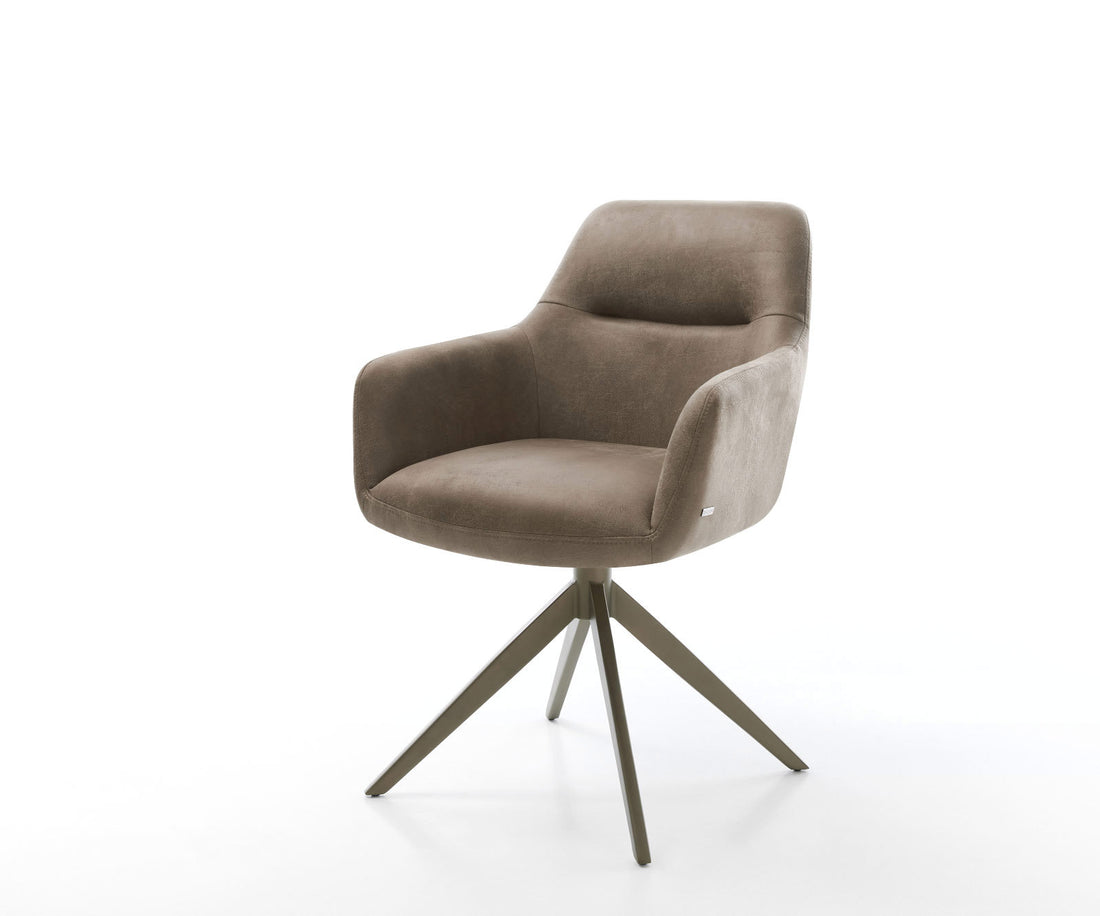 Dining Chair Pejo Microfiber Taupe Vintage Cross Base 360° Swivel With Rocking Function Titanium Pocket Springs