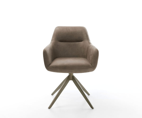 Dining Chair Pejo Microfiber Taupe Vintage Cross Base 360° Swivel With Rocking Function Titanium Pocket Springs