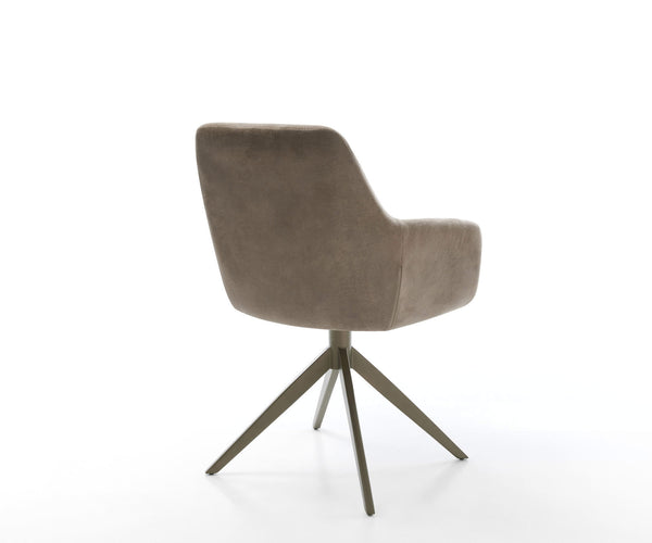 Dining Chair Pejo Microfiber Taupe Vintage Cross Base 360° Swivel With Rocking Function Titanium Pocket Springs