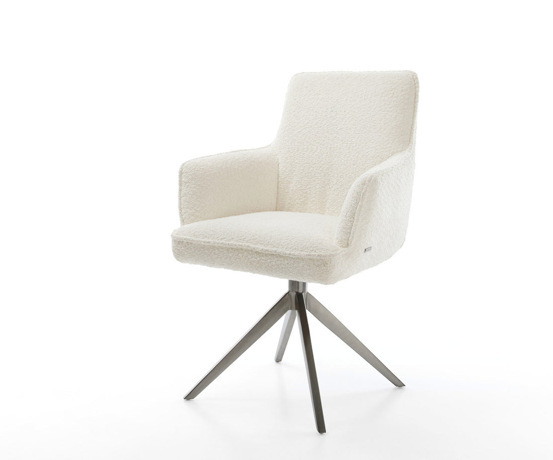 Dining Chair Heira Bouclé White Cross Base 360° Swivel With Rocking Function Graphite Pocket Springs