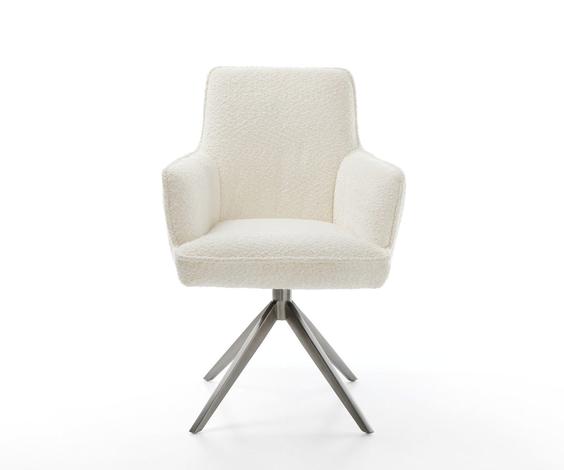 Dining Chair Heira Bouclé White Cross Base 360° Swivel With Rocking Function Graphite Pocket Springs