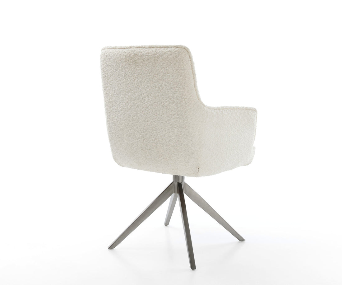 Dining Chair Heira Bouclé White Cross Base 360° Swivel With Rocking Function Graphite Pocket Springs