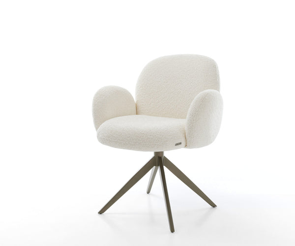 Dining Chair Nube Bouclé White Cross Base 360° Swivel With Rocking Function Titanium Pocket Springs