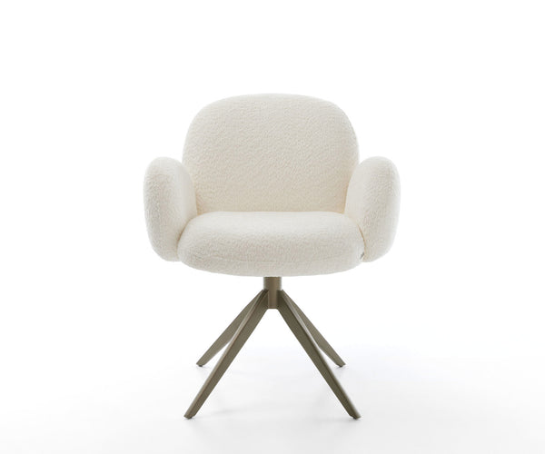 Dining Chair Nube Bouclé White Cross Base 360° Swivel With Rocking Function Titanium Pocket Springs