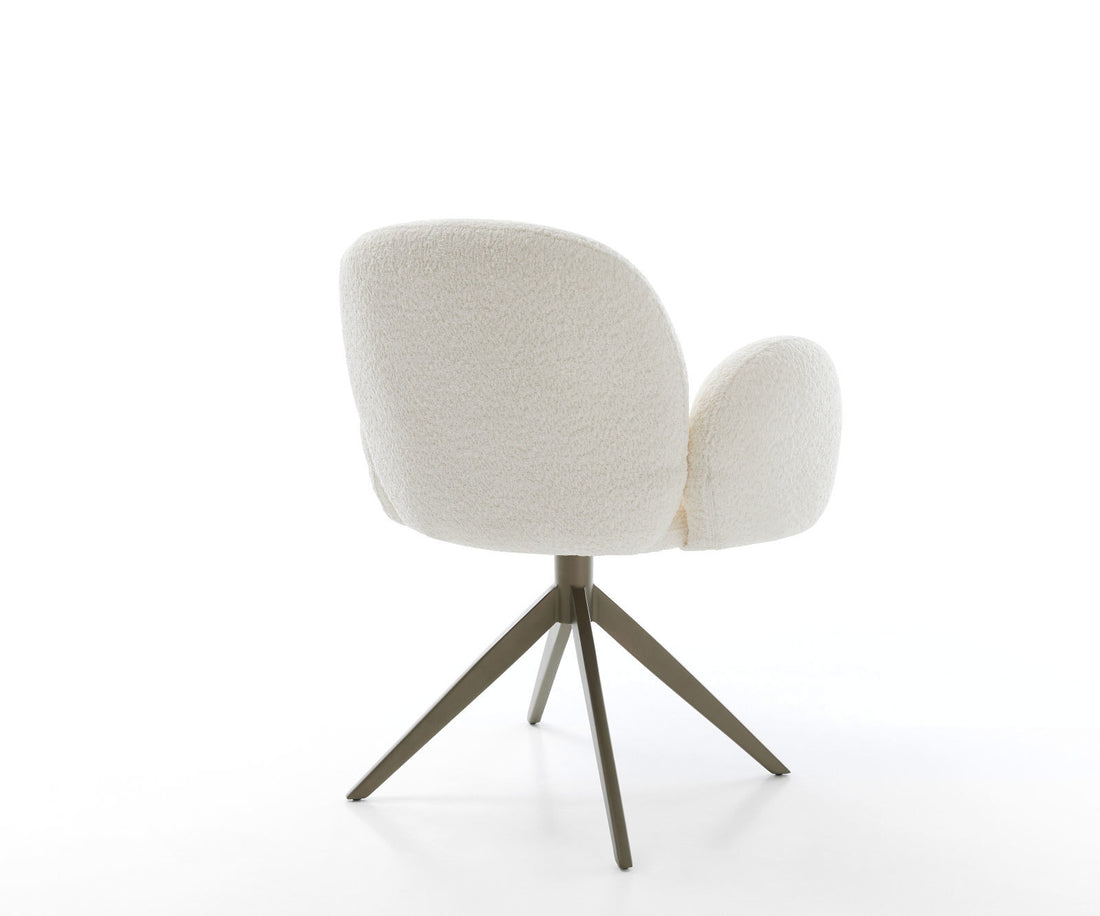 Dining Chair Nube Bouclé White Cross Base 360° Swivel With Rocking Function Titanium Pocket Springs
