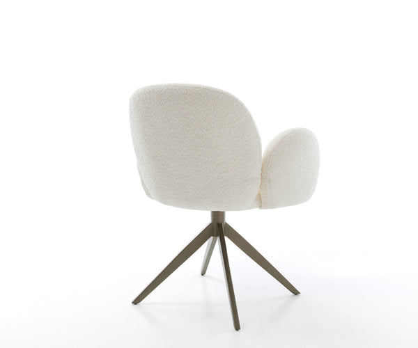 Dining Chair Nube Bouclé White Cross Base 360° Swivel With Rocking Function Titanium Pocket Springs