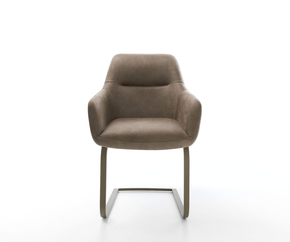 Dining Chair Pejo Microfiber Taupe Vintage Cantilever Flat Base Titanium Pocket Springs