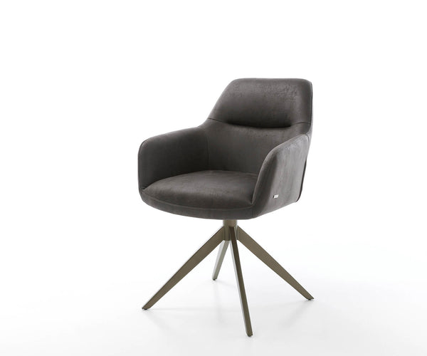 Dining Chair Pejo Microfiber Anthracite Vintage Cross Base 360° Swivel Titanium Pocket Springs
