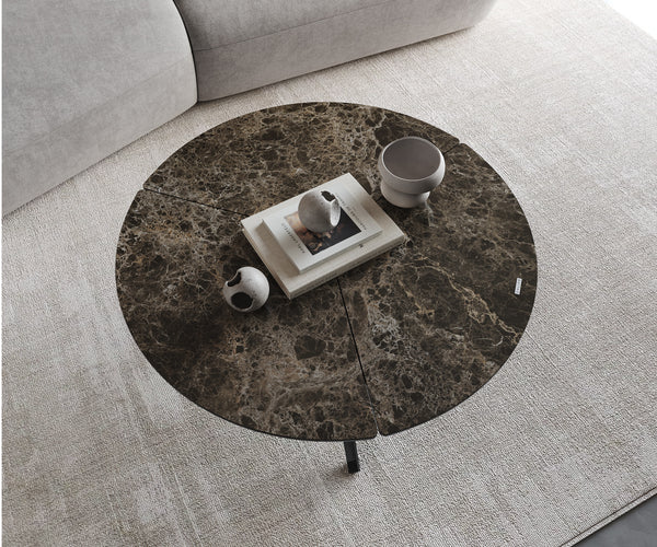 Coffee Table Delron 90x90cm Ceramic Emperador Extra Lucidato Brown Metal Frame Black
