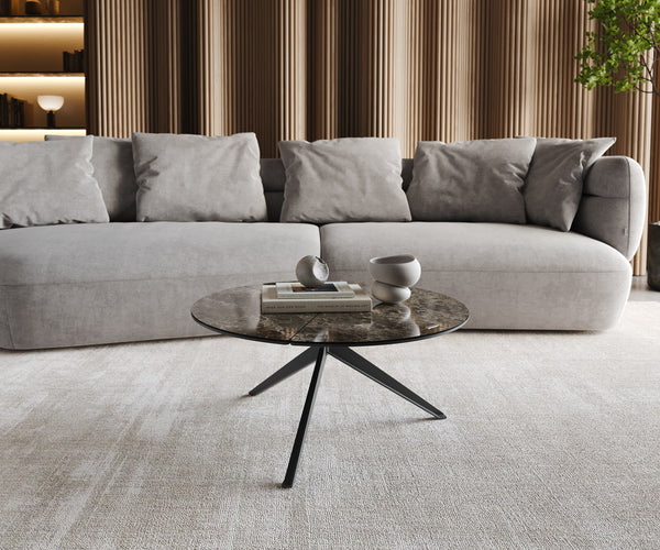 Coffee Table Delron 70x70cm Ceramic Emperador Extra Lucidato Brown Metal Frame Black