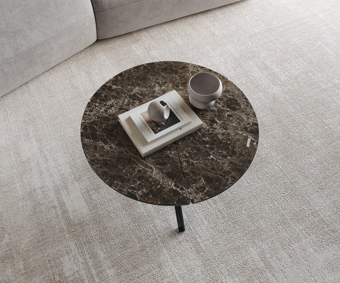 Coffee Table Delron 70x70cm Ceramic Emperador Extra Lucidato Brown Metal Frame Black