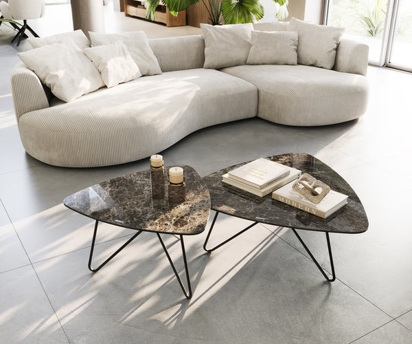 Coffee Table Ekrem 88x85cm Ceramic Emperador Extra Lucidato Brown Haripin Frame Metal Black