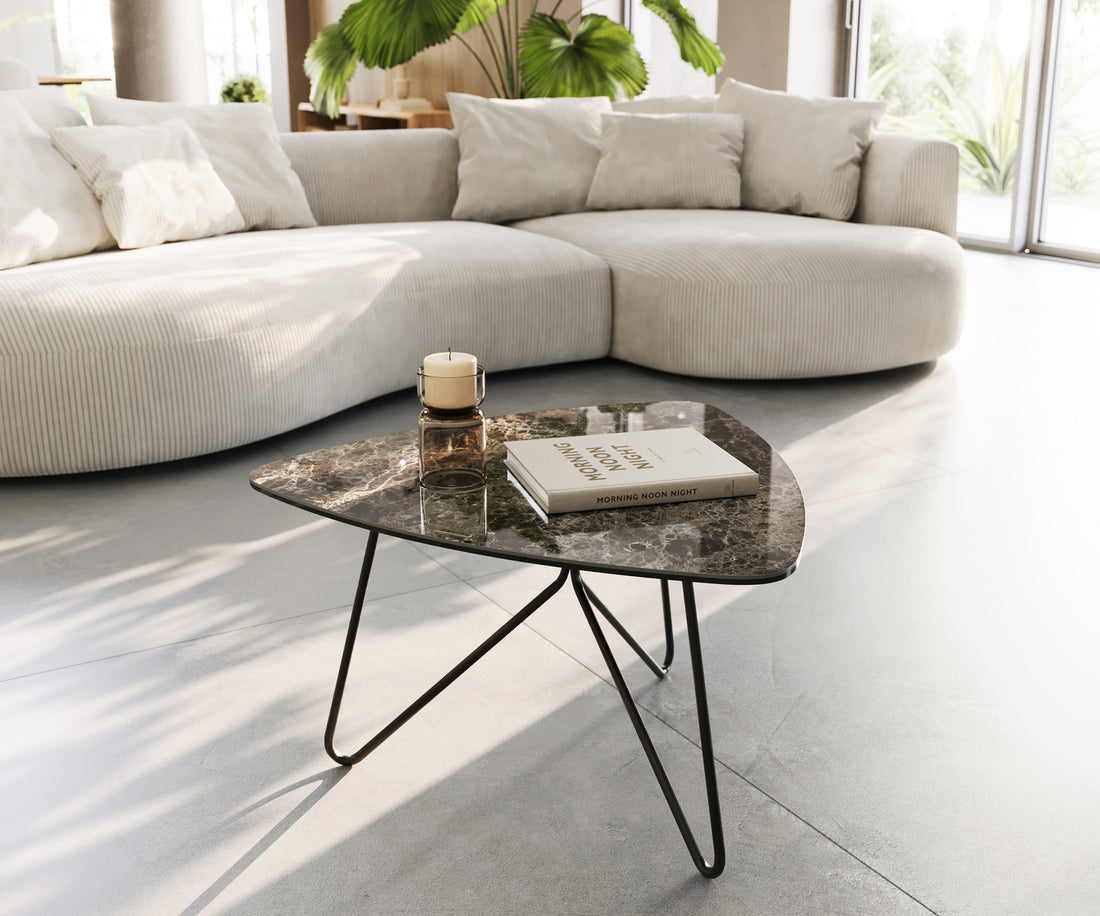 Coffee Table Ekrem 67x65cm Ceramic Emperador Extra Lucidato Brown Haripin Frame Metal Black