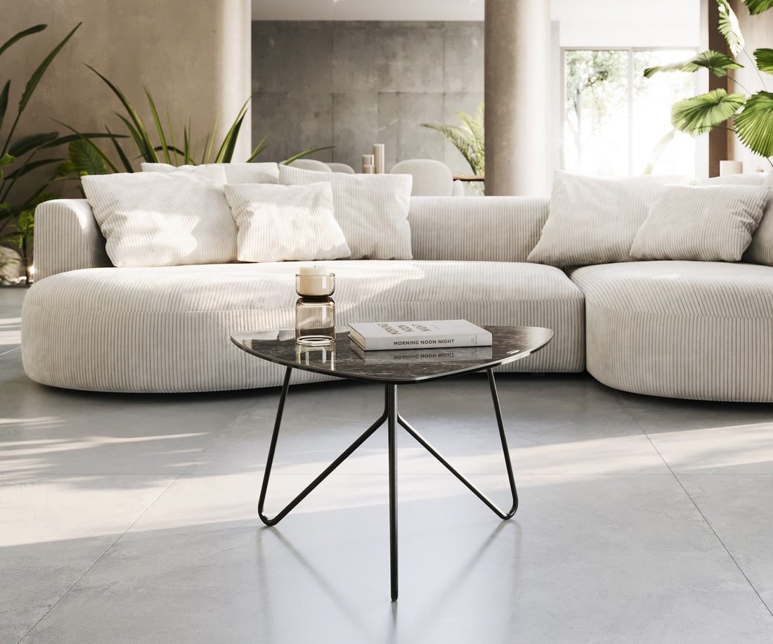 Coffee Table Ekrem 67x65cm Ceramic Emperador Extra Lucidato Brown Haripin Frame Metal Black