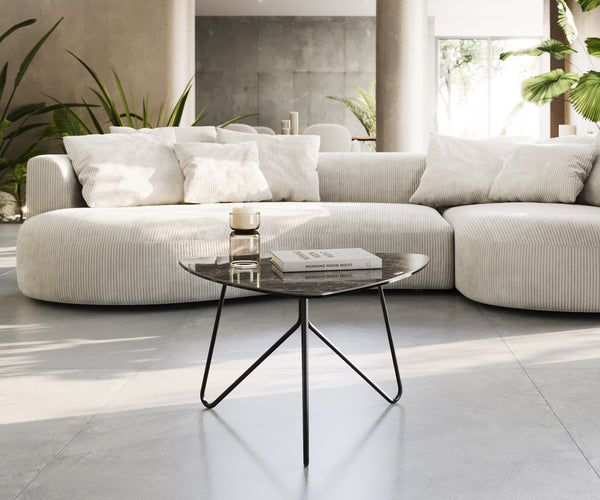 Coffee Table Ekrem 67x65cm Ceramic Emperador Extra Lucidato Brown Haripin Frame Metal Black