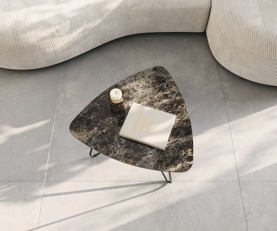 Coffee Table Ekrem 67x65cm Ceramic Emperador Extra Lucidato Brown Haripin Frame Metal Black