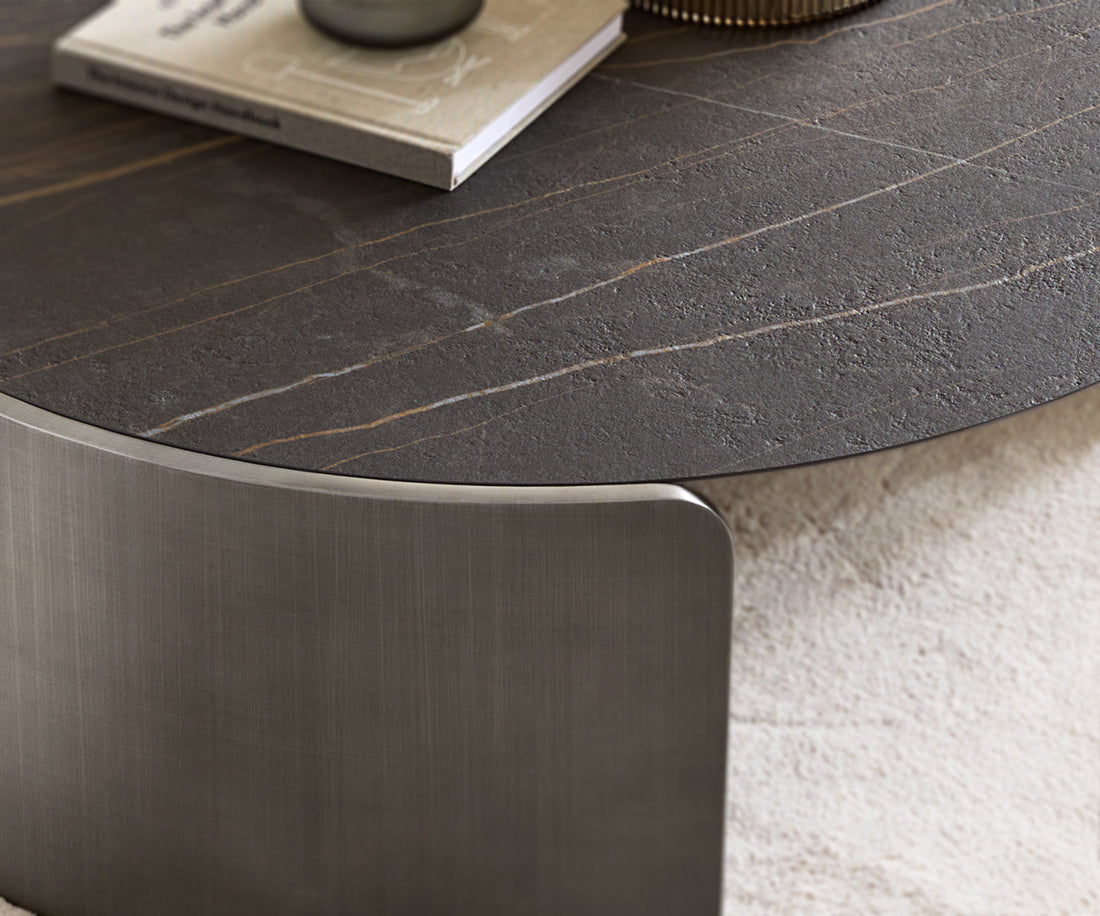 Coffee Table Haru 93x35cm Ceramic Noir Desir Brown Metal Frame Silver