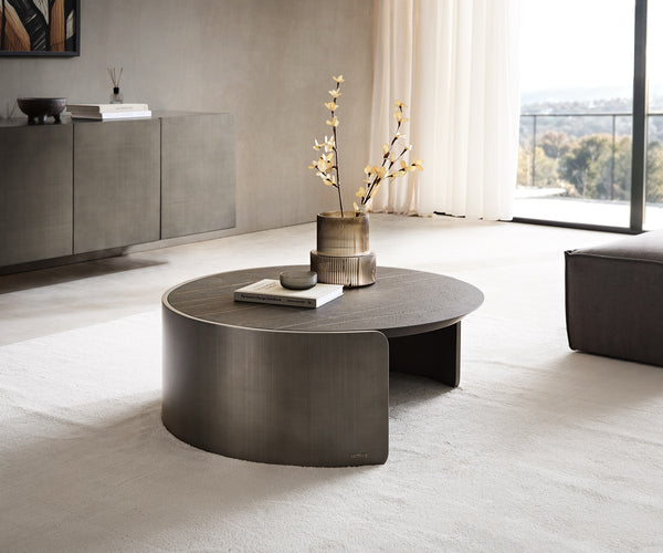 Coffee Table Haru 93x35cm Ceramic Noir Desir Brown Metal Frame Silver