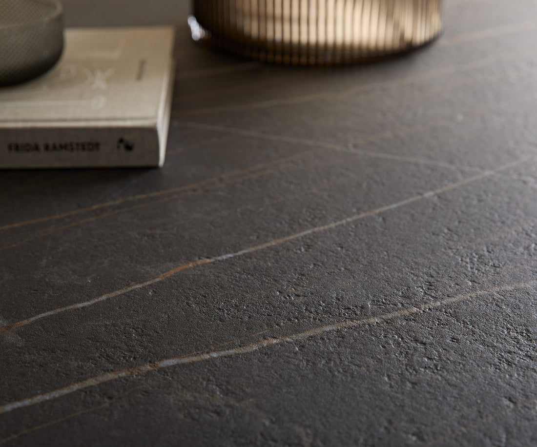 Coffee Table Haru 93x35cm Ceramic Noir Desir Brown Metal Frame Silver