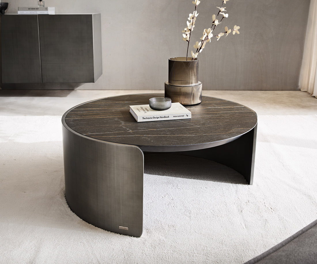 Coffee Table Haru 93x35cm Ceramic Noir Desir Brown Metal Frame Silver