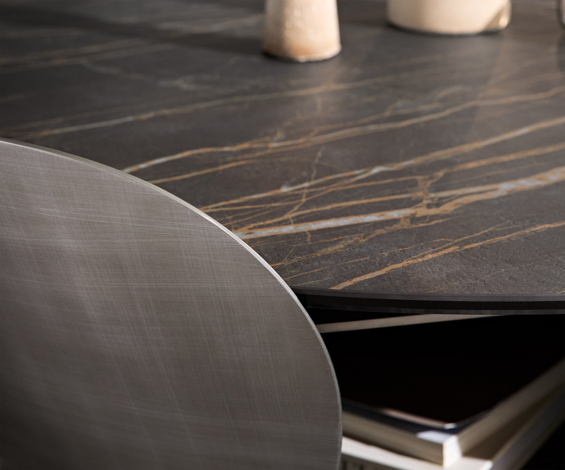 Coffee Table Skafi 100x41cm Ceramic Noir Desir Brown Metal Frame Silver