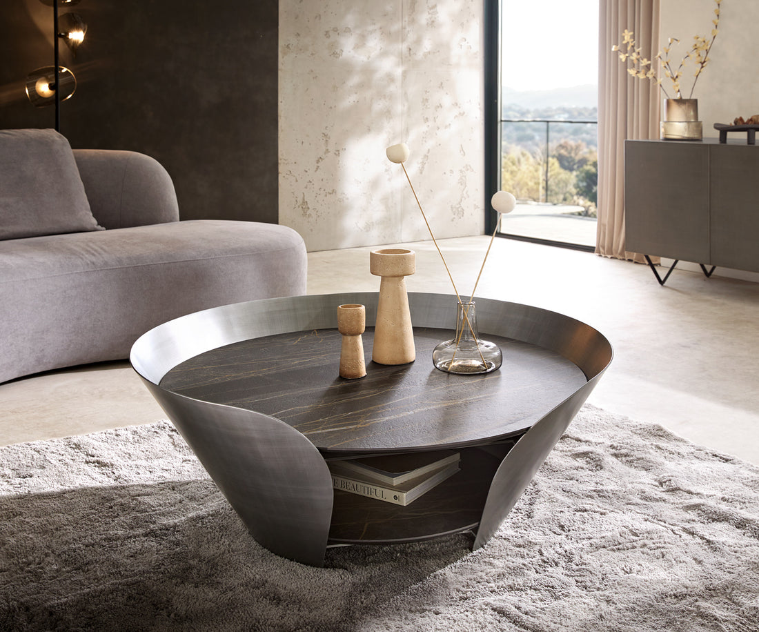 Coffee Table Skafi 100x41cm Ceramic Noir Desir Brown Metal Frame Silver