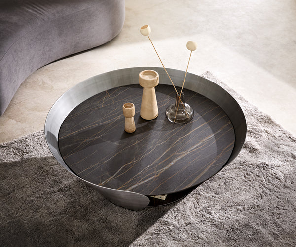 Coffee Table Skafi 100x41cm Ceramic Noir Desir Brown Metal Frame Silver