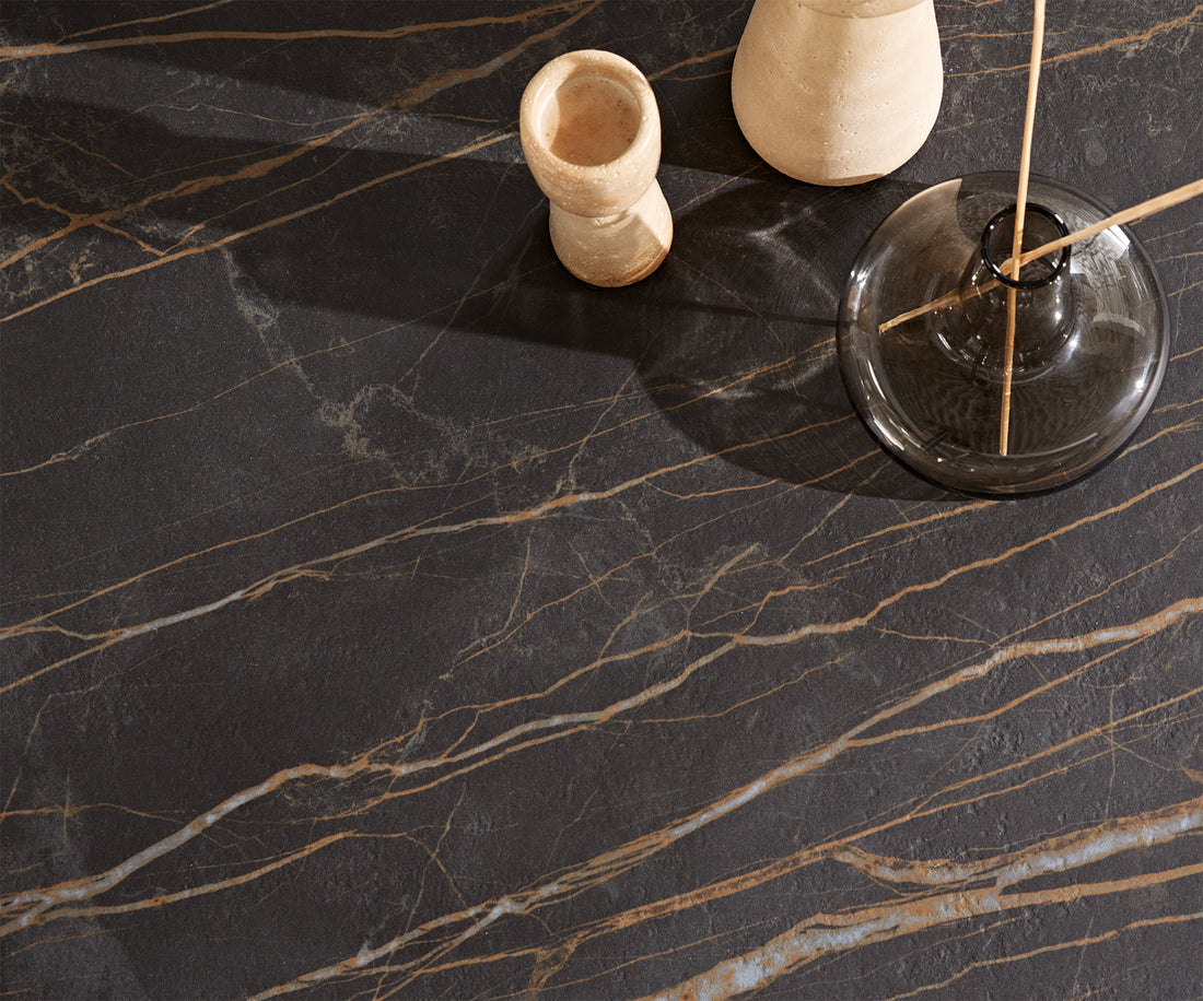 Coffee Table Skafi 100x41cm Ceramic Noir Desir Brown Metal Frame Silver