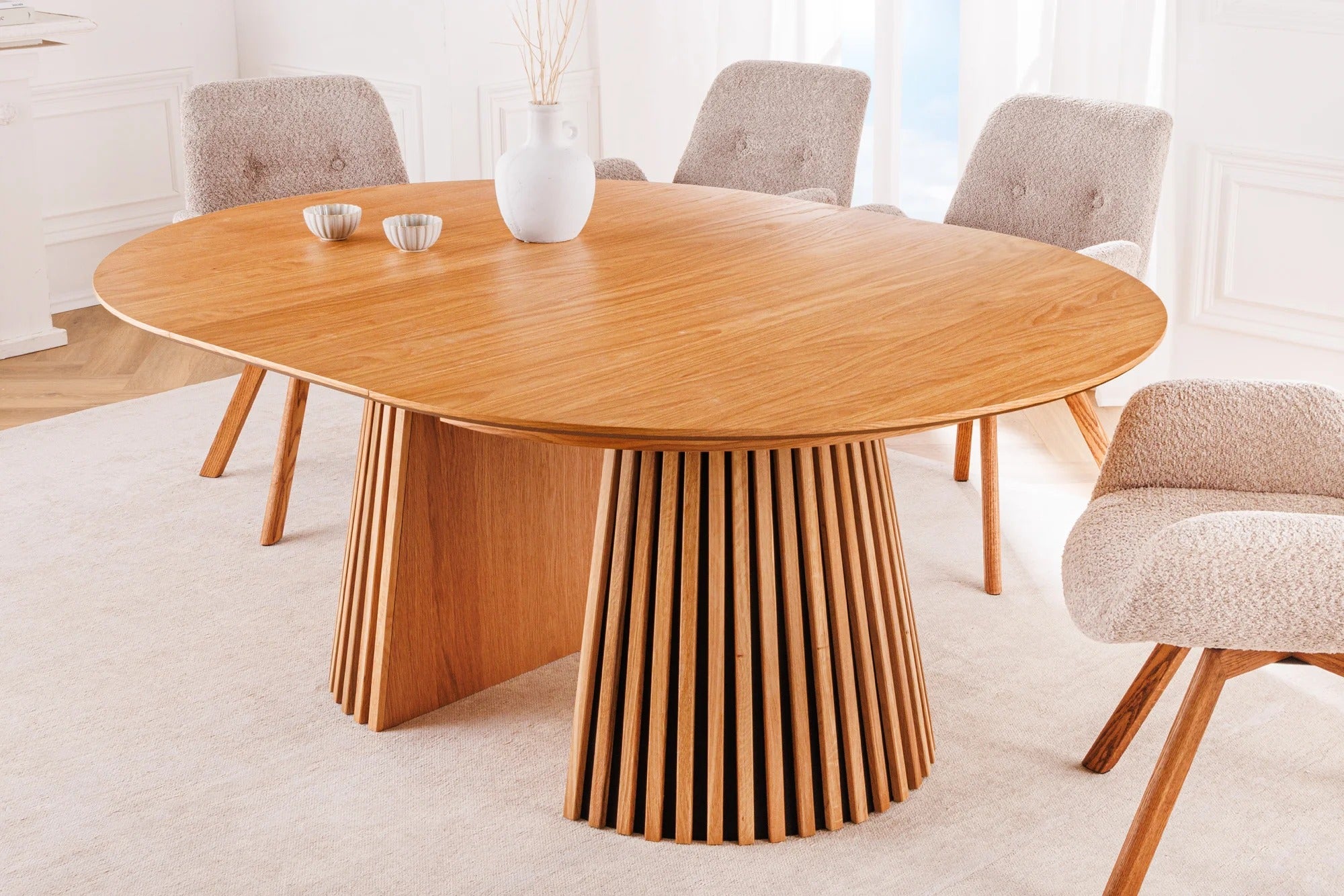 Round Extendable Dining Table Yoko 120-160-200cm Oak Wood Natural