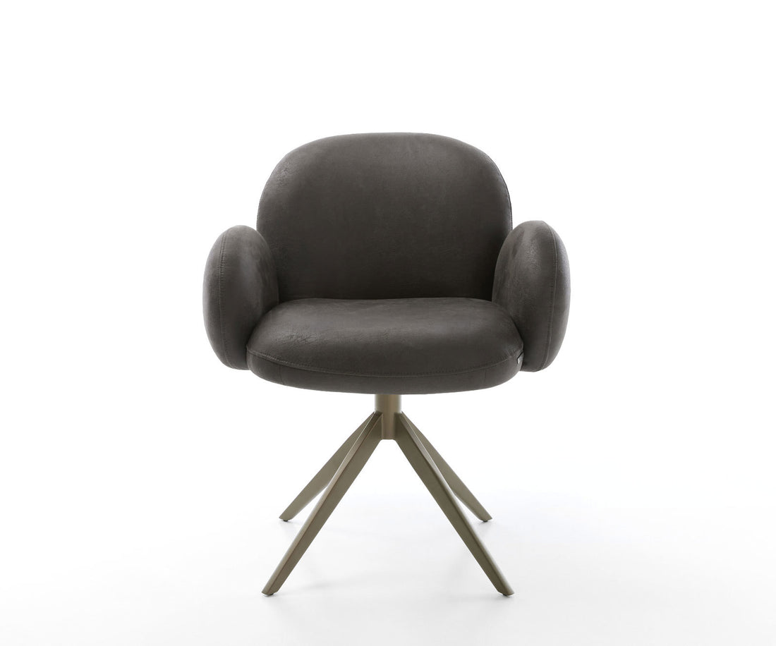 Dining Chair Nube Microfiber Anthracite Vintage Cross Base 360° Swivel With Rocking Function Titanium Pocket Springs
