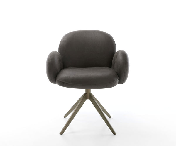 Dining Chair Nube Microfiber Anthracite Vintage Cross Base 360° Swivel With Rocking Function Titanium Pocket Springs
