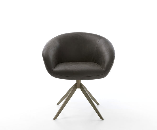 Dining Chair Vinka Microfiber Anthracite Vintage Cross Base 360° Swivel With Rocking Function Titanium Pocket Springs