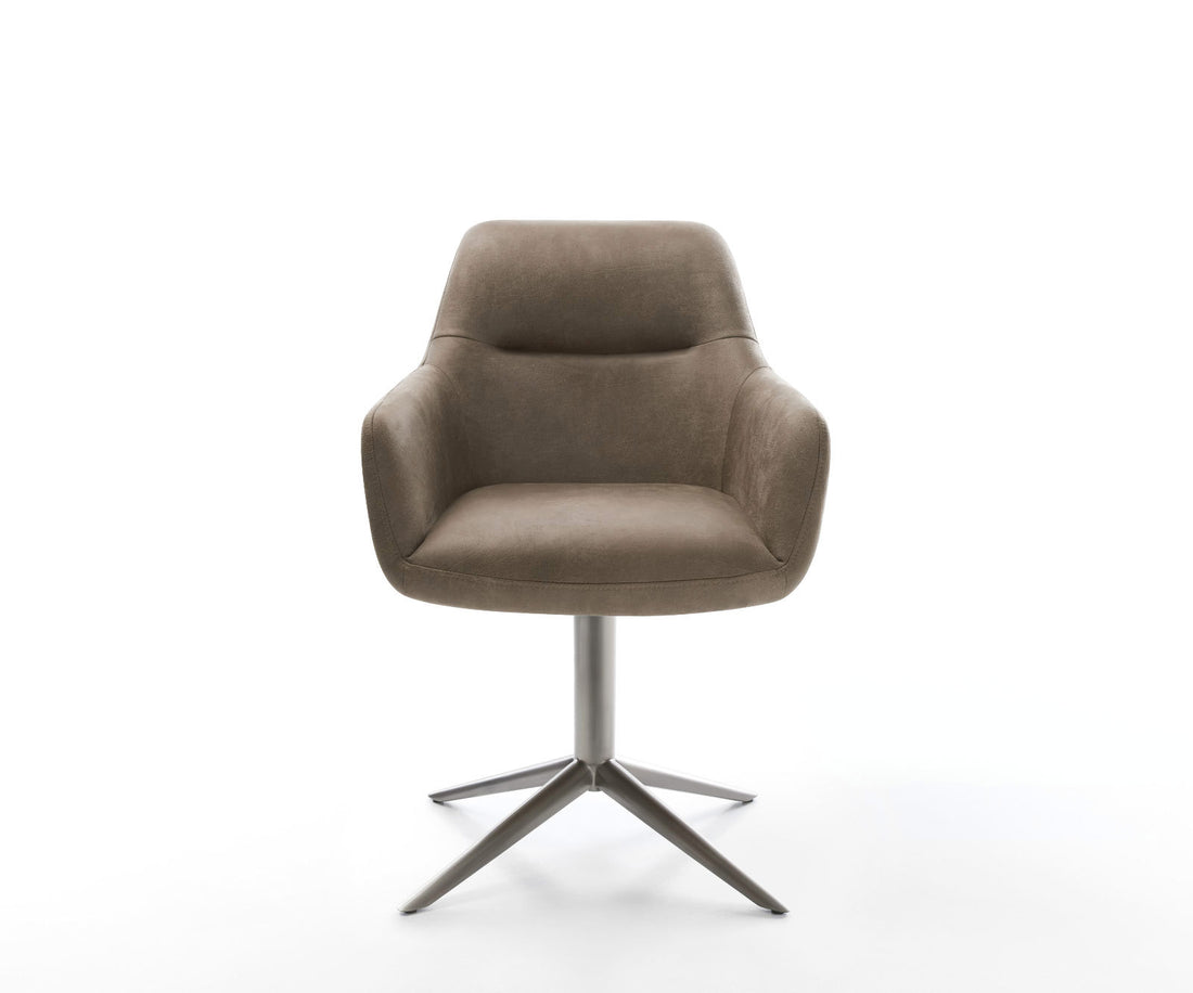 Dining Chair Pejo Microfiber Taupe Vintage Star Base 360° Swivel With Rocking Function Graphite Pocket Springs