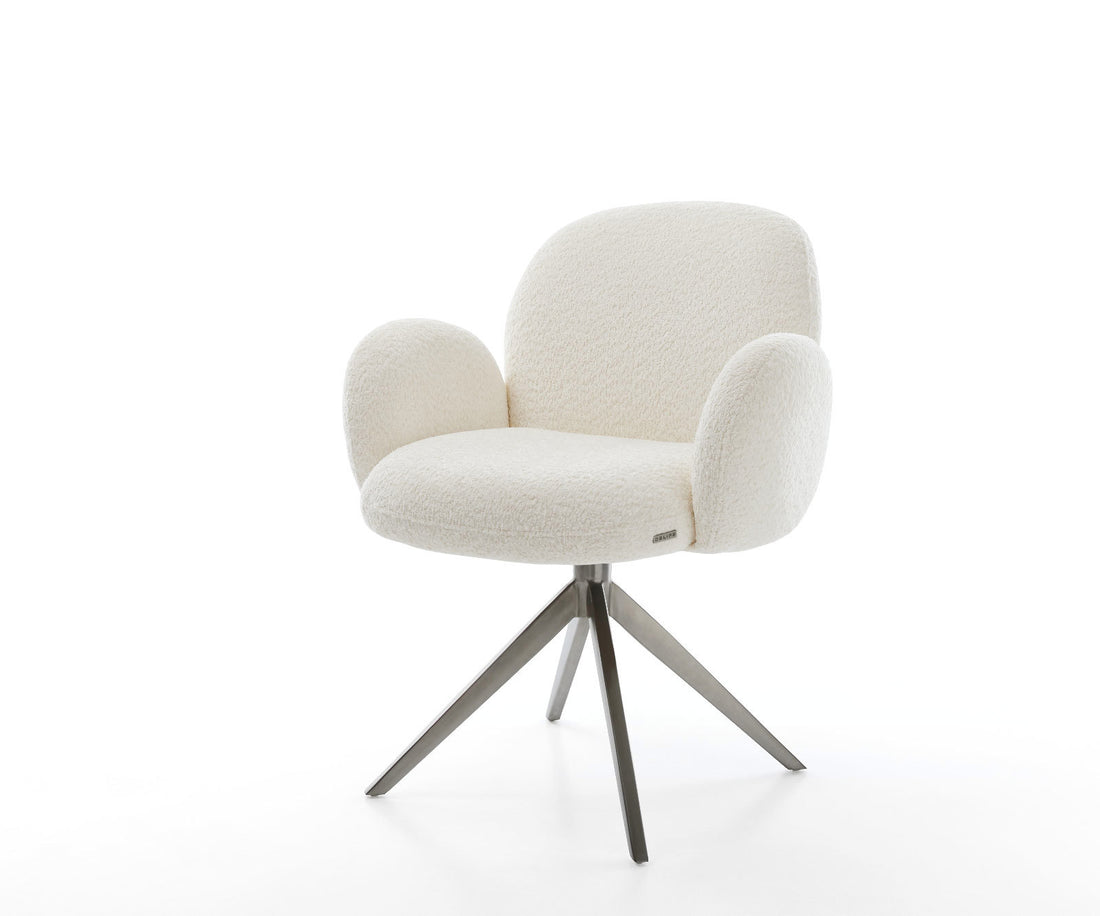 Dining Chair Nube Bouclé White Cross Base 360° Swivel With Rocking Function Graphite Pocket Springs