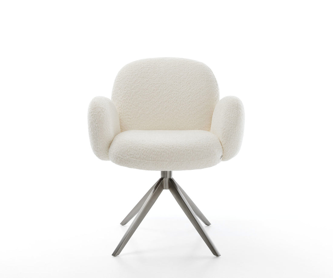 Dining Chair Nube Bouclé White Cross Base 360° Swivel With Rocking Function Graphite Pocket Springs