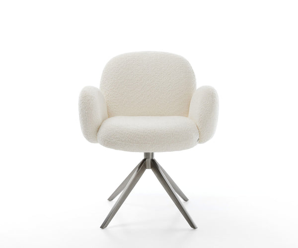 Dining Chair Nube Bouclé White Cross Base 360° Swivel With Rocking Function Graphite Pocket Springs